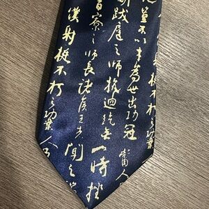 Elegant Navy Blue Calligraphy Tie